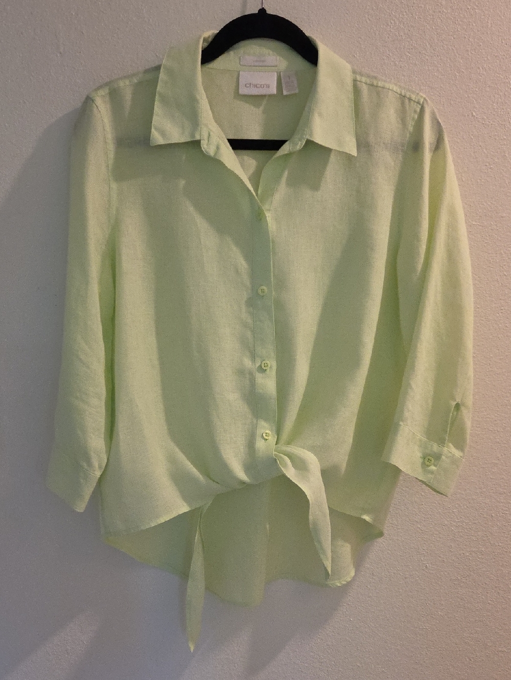 Chico's Light Lime Tie-Front Button Down Shirt